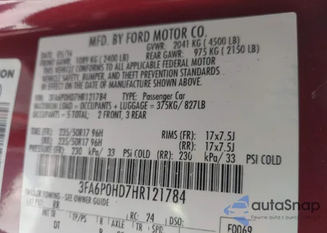 2017 Ford Fusion Se from USA, damaged, VIN 3FA6P0HD7HR121784